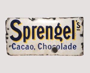 Emailschild „Sprengel’s Cacao, Chocolade“